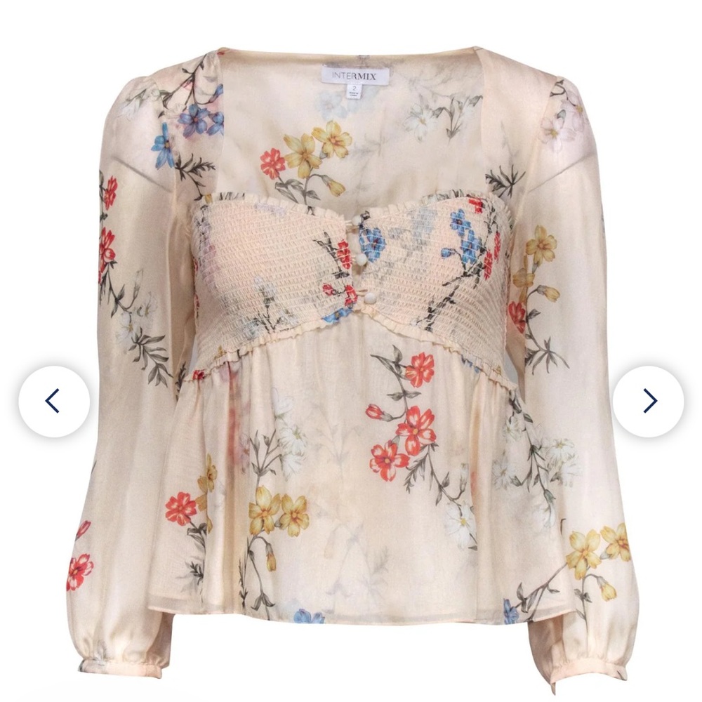 Intermix smocked silk floral top